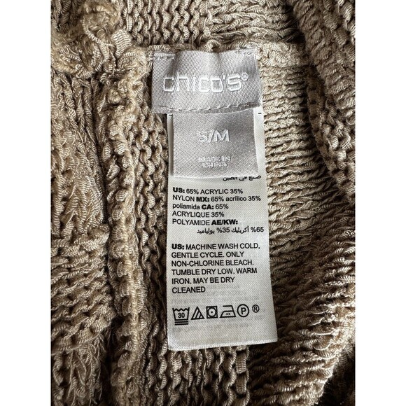 Chico’s Open Knit Poncho Asymmetric Open Side S/M Oatmeal Beige Boho Chic Beachy - Picture 7 of 8